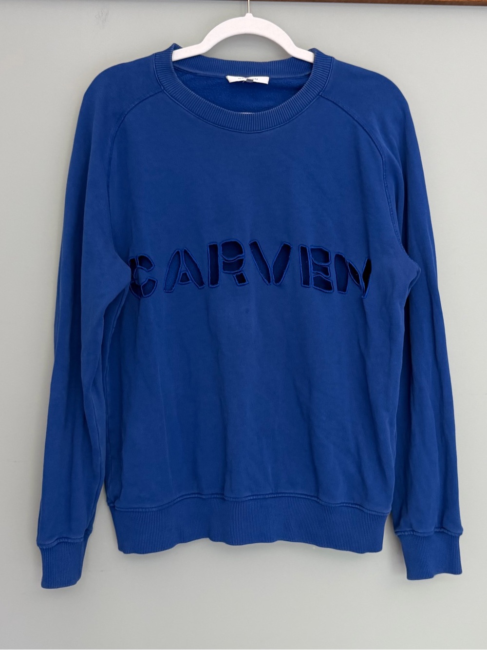 Carven Blue Name Logo Cutout 100% Cotton Crew Neck Sweatshirt